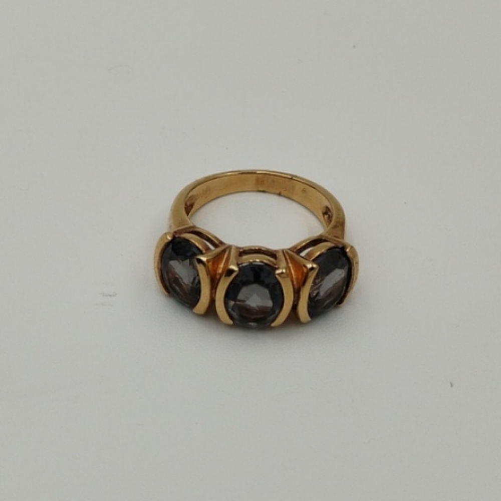 Gold Washed Sterling Silver Ring w/ 3 Large Bluish Purple Stones Size 7